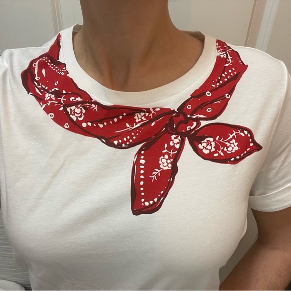 Kate Spade bandana scarf graphic T-shirt white & red Small - Picture 8 of 11